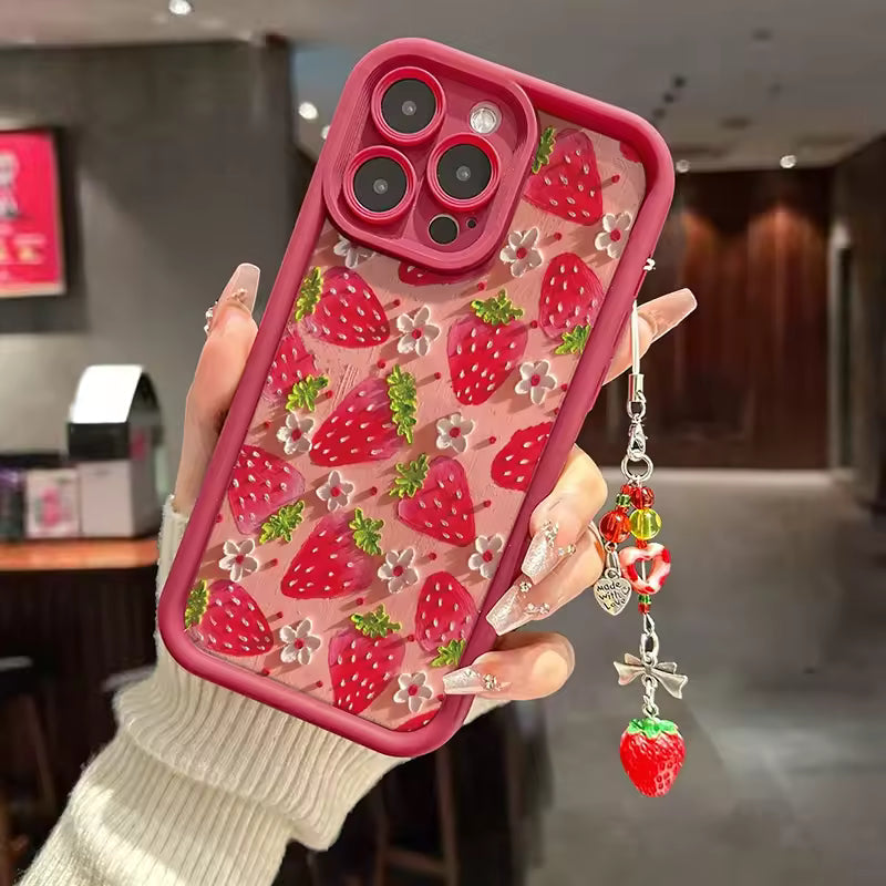Strawberry Charm iPhone Case | Aesthetic Fruit Phone Cover