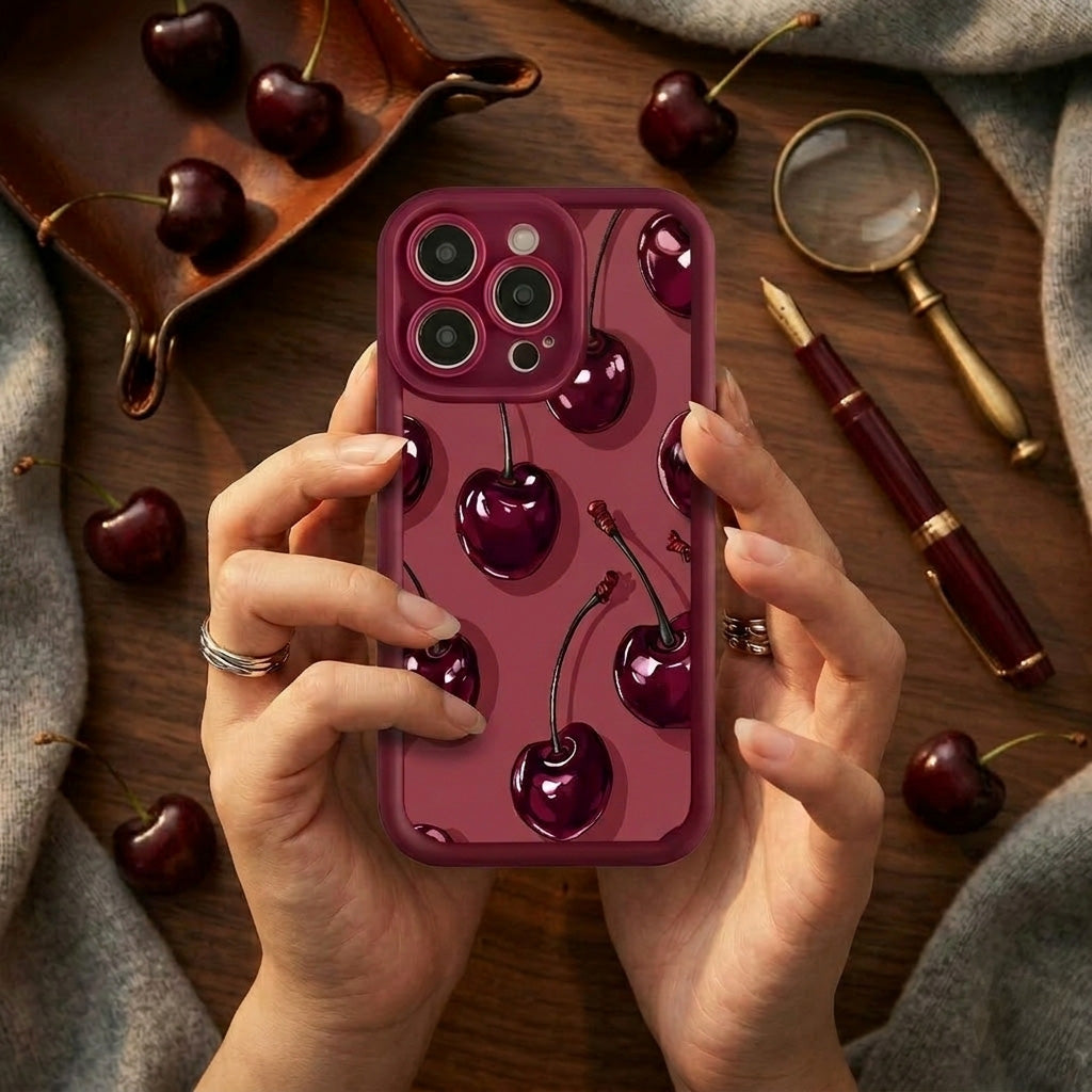 Luxury Wine Red Cherry Print Case