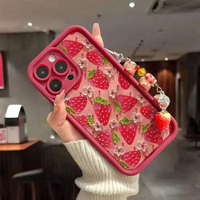 Strawberry Charm iPhone Case | Aesthetic Fruit Phone Cover