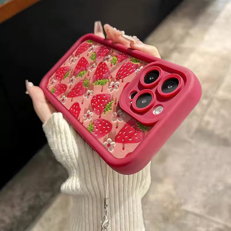 Strawberry Charm iPhone Case | Aesthetic Fruit Phone Cover