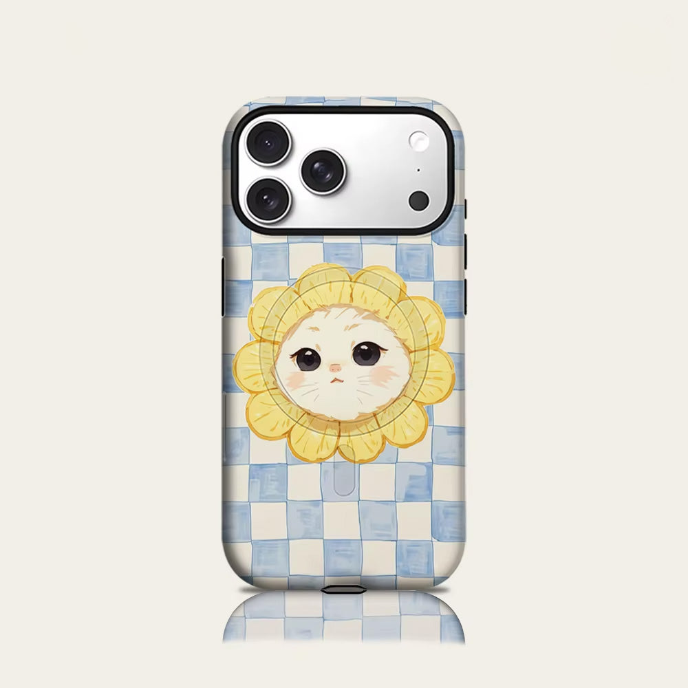 Flower Cat Face iPhone Case — Double-Layer Tough Magnetic Cover