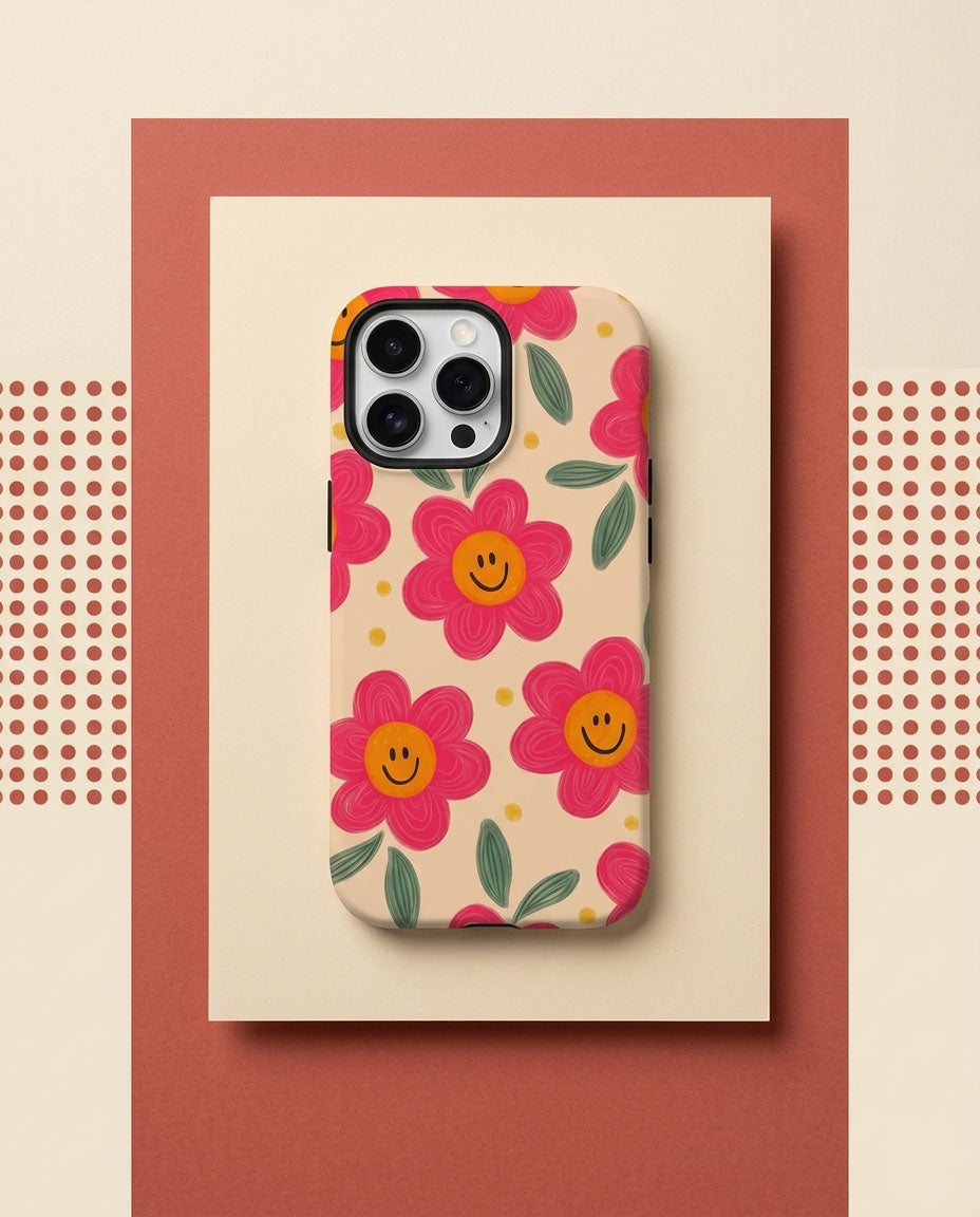 Smiley Pink Blooms iPhone Case — Magnetic Tough