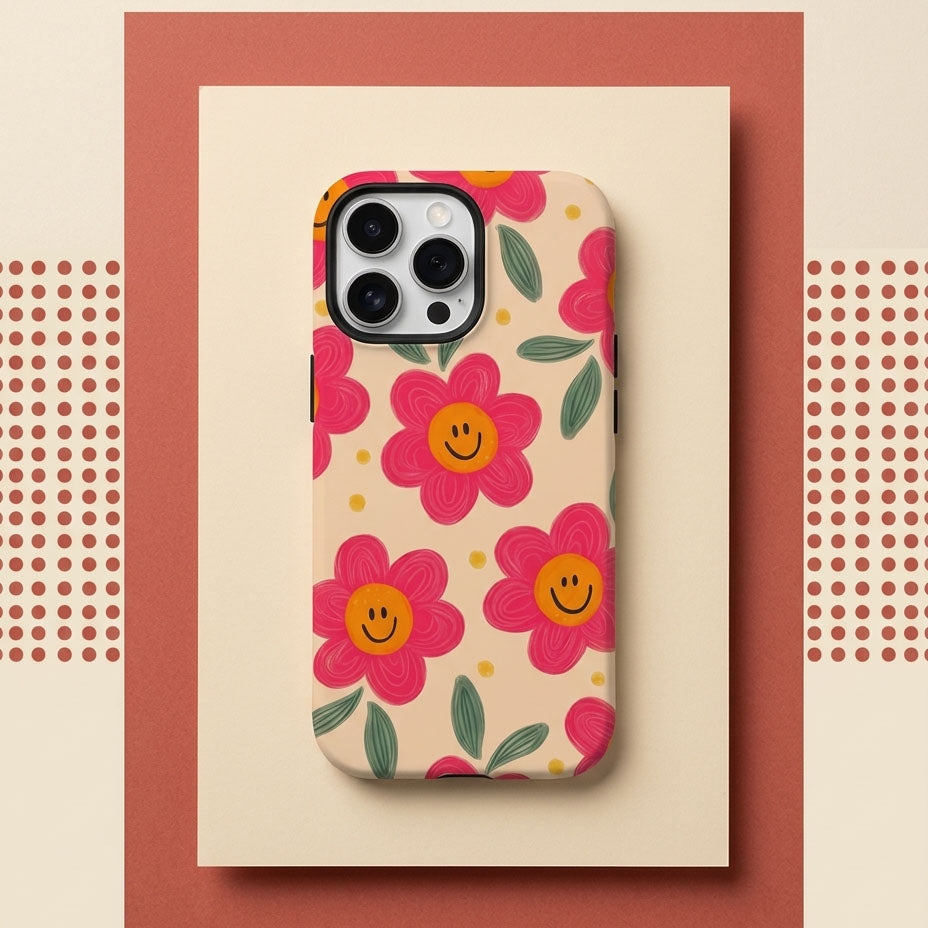 Smiley Pink Blooms iPhone Case — Magnetic Tough