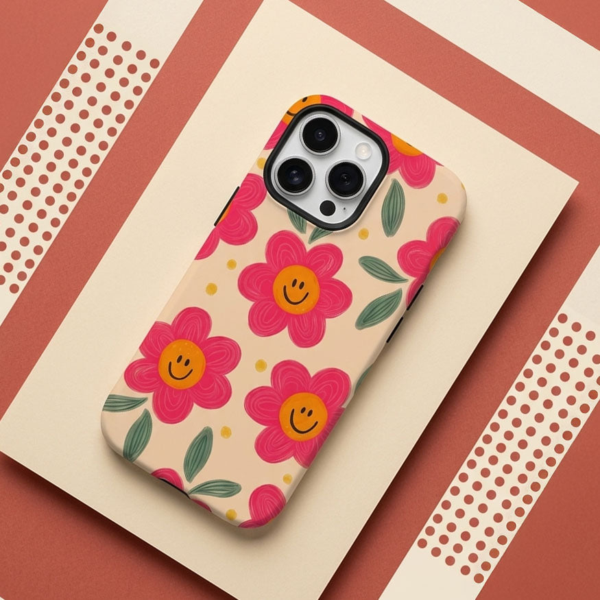 Smiley Pink Blooms iPhone Case — Magnetic Tough