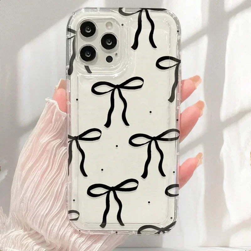 Pink bows clear TPU phone case close-up