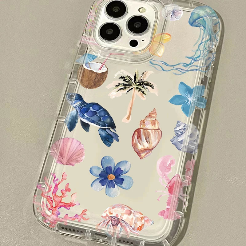 Tropical Coral ocean phone case — turtle hibiscus coral shells tropical coastal aesthetic