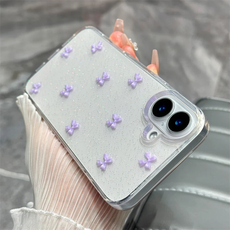 3D epoxy bow glitter case Purple iPhone