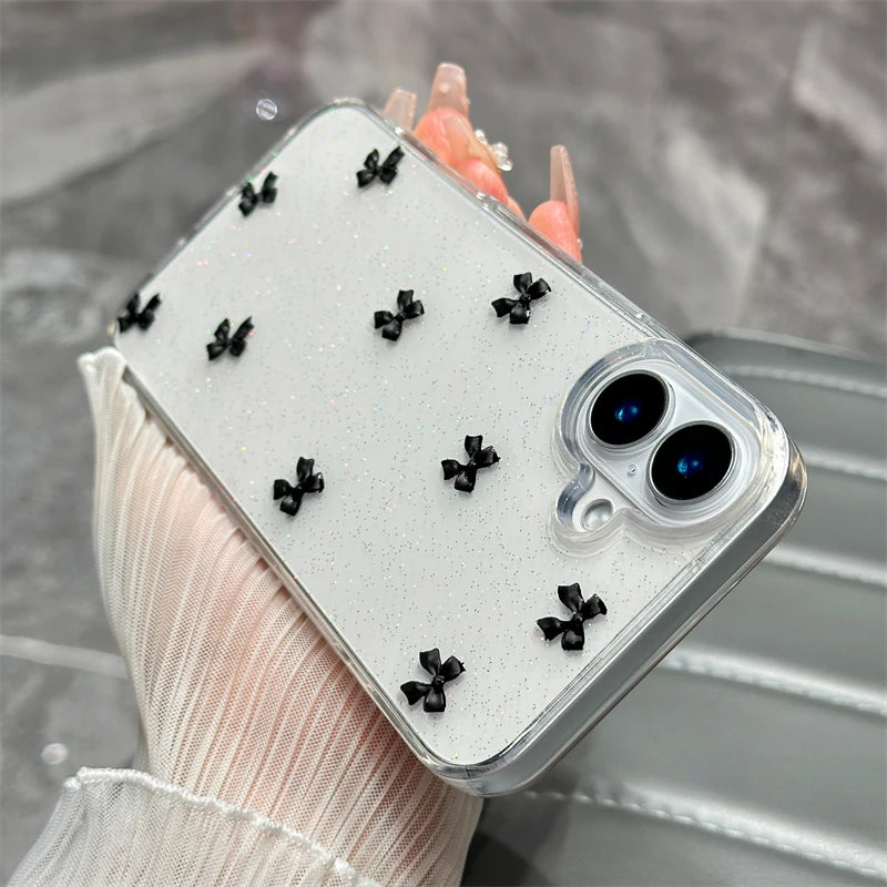 3D bow glitter case White coquette iPhone