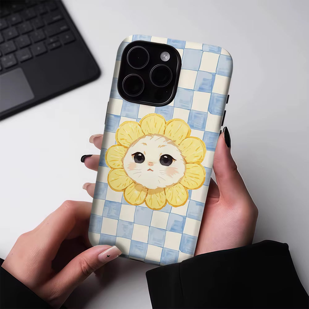 Flower Cat Face iPhone Case — Double-Layer Tough Magnetic Cover