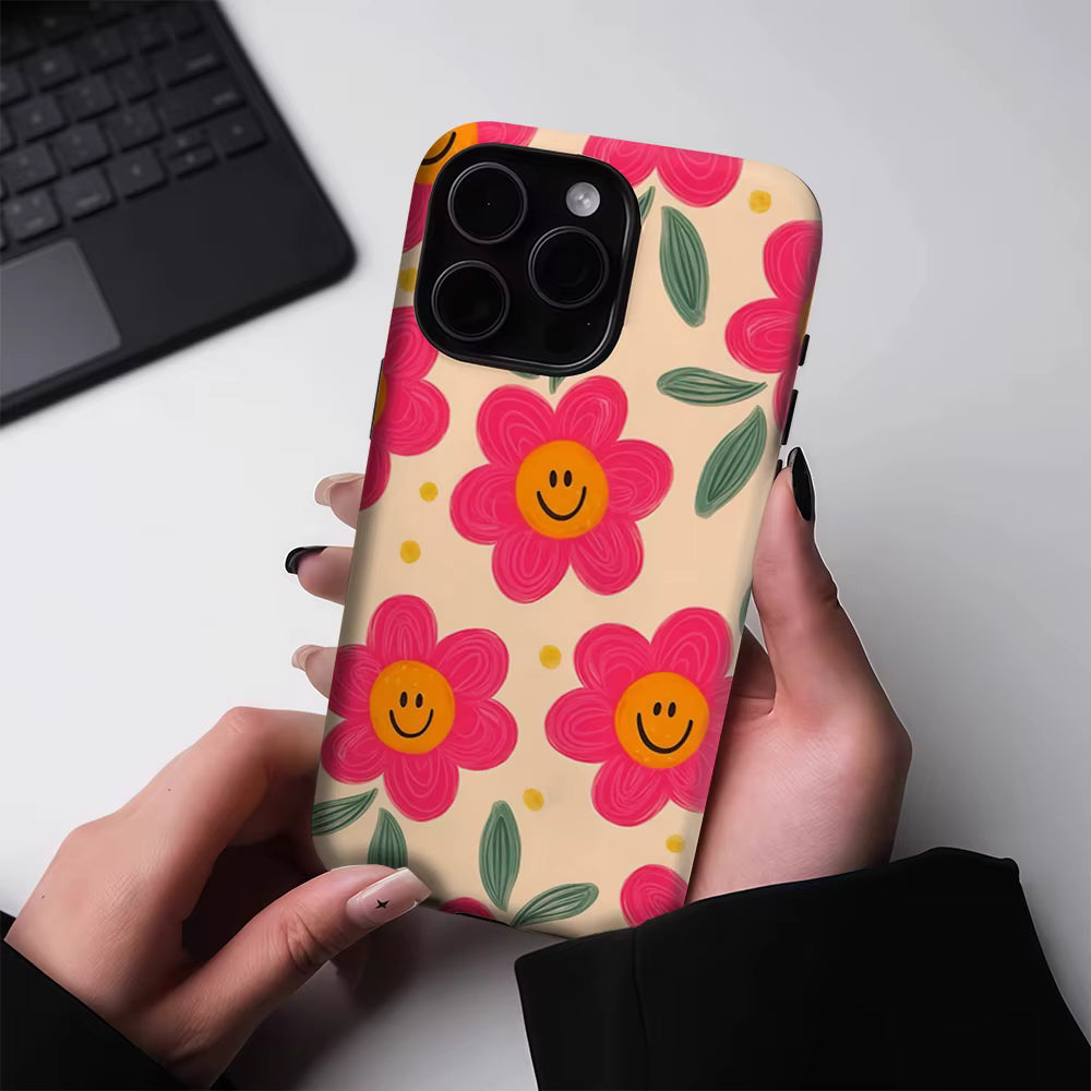 Smiley Pink Blooms iPhone Case — Magnetic Tough