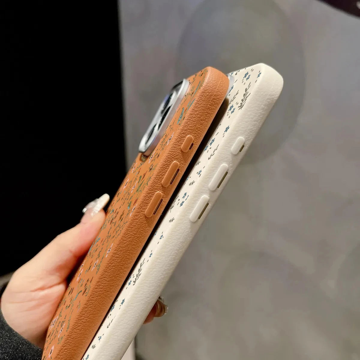 Lychee grain floral case shockproof bumper detail