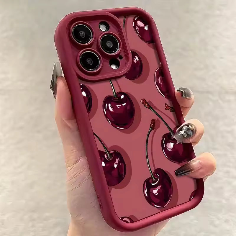Luxury Wine Red Cherry Print Case