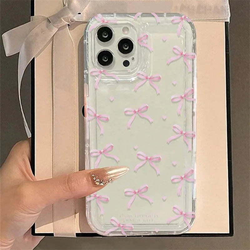 Pink bow heart case protection detail