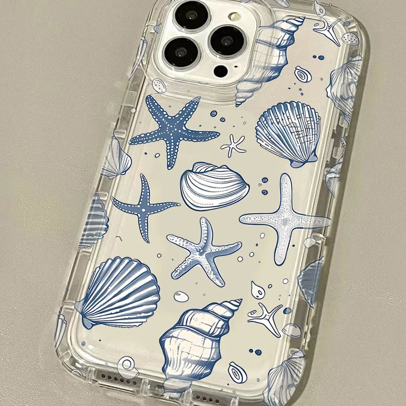 Starfish Blue ocean phone case — blue monochrome starfish shells sea turtle coastal aesthetic