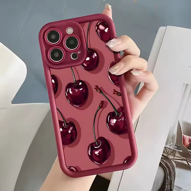Luxury Wine Red Cherry Print Case
