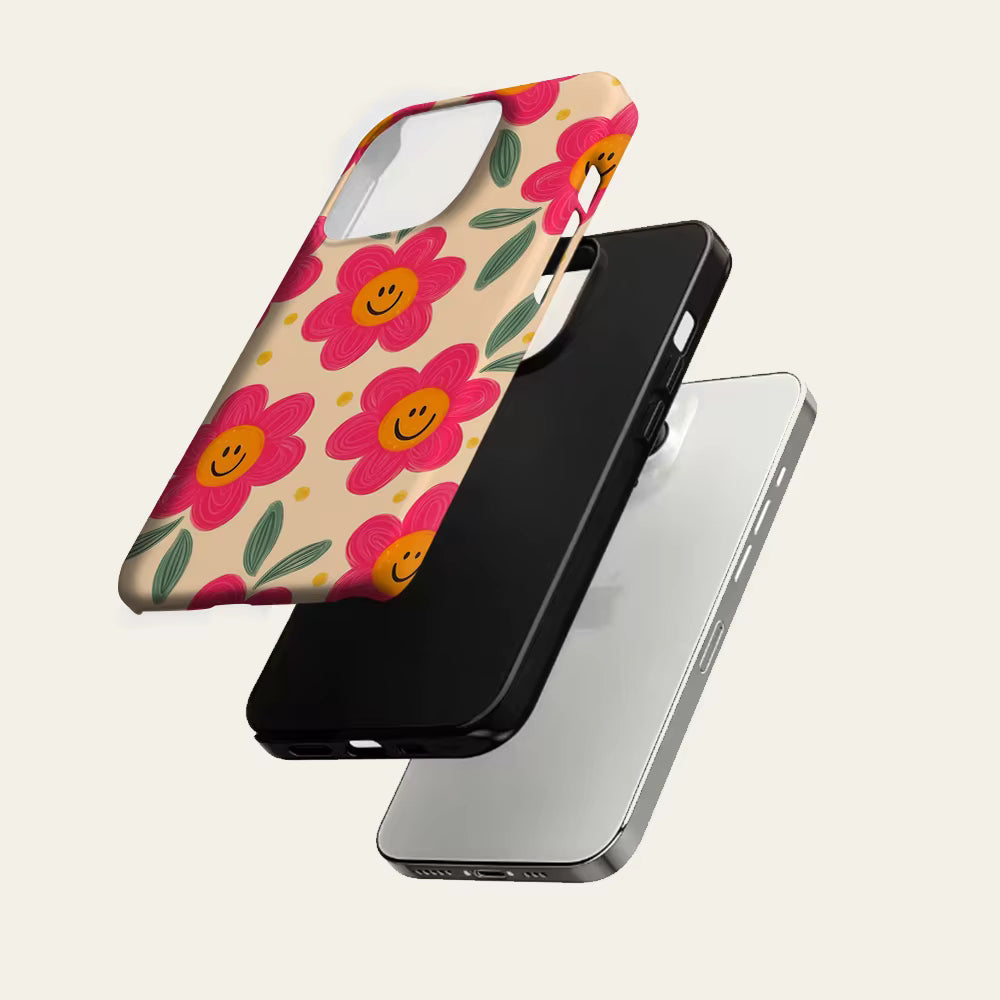 Smiley Pink Blooms iPhone Case — Magnetic Tough