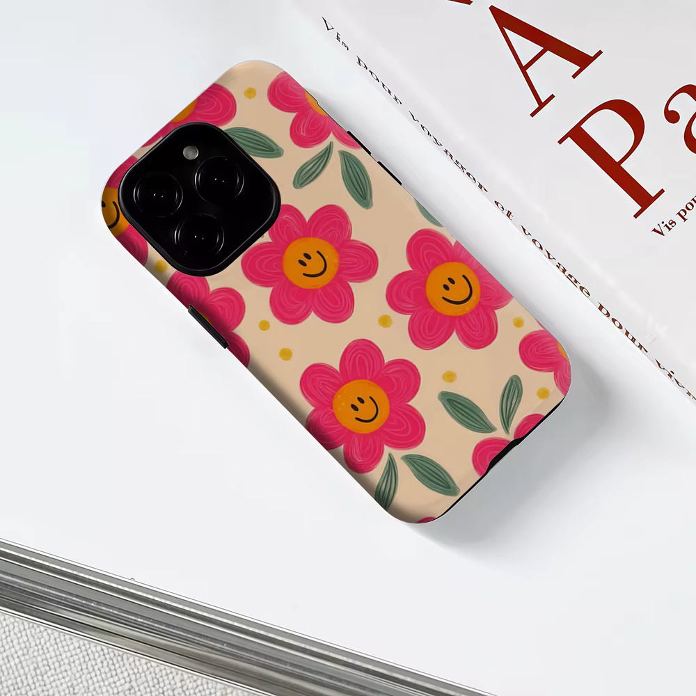 Smiley Pink Blooms iPhone Case — Magnetic Tough