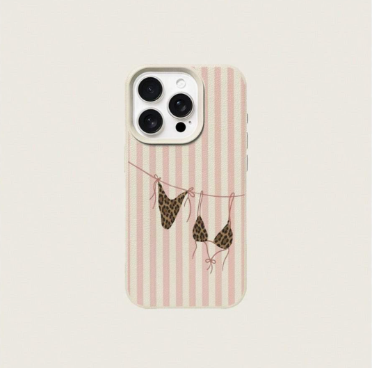 Fresh Pink Striped Leopard Print Bikini Pattern Phone Case