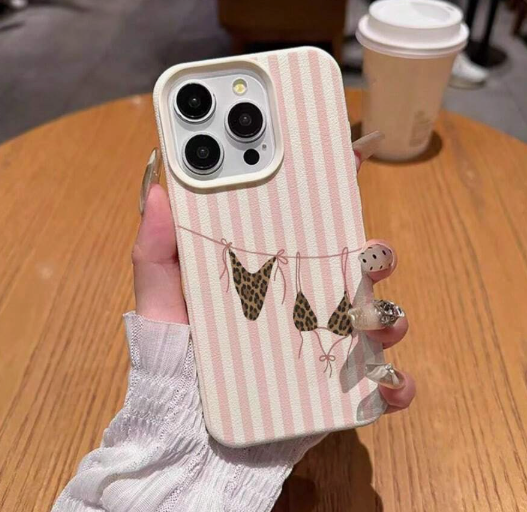 Fresh Pink Striped Leopard Print Bikini Pattern Phone Case