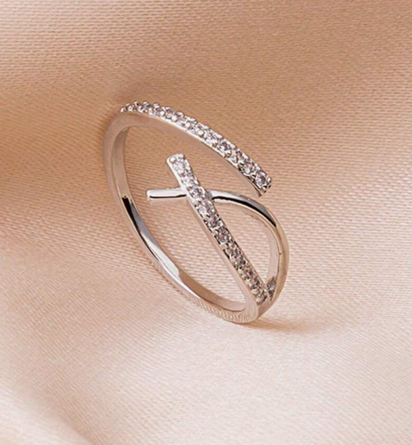 Adjustable Cross Zirconia Open Ring