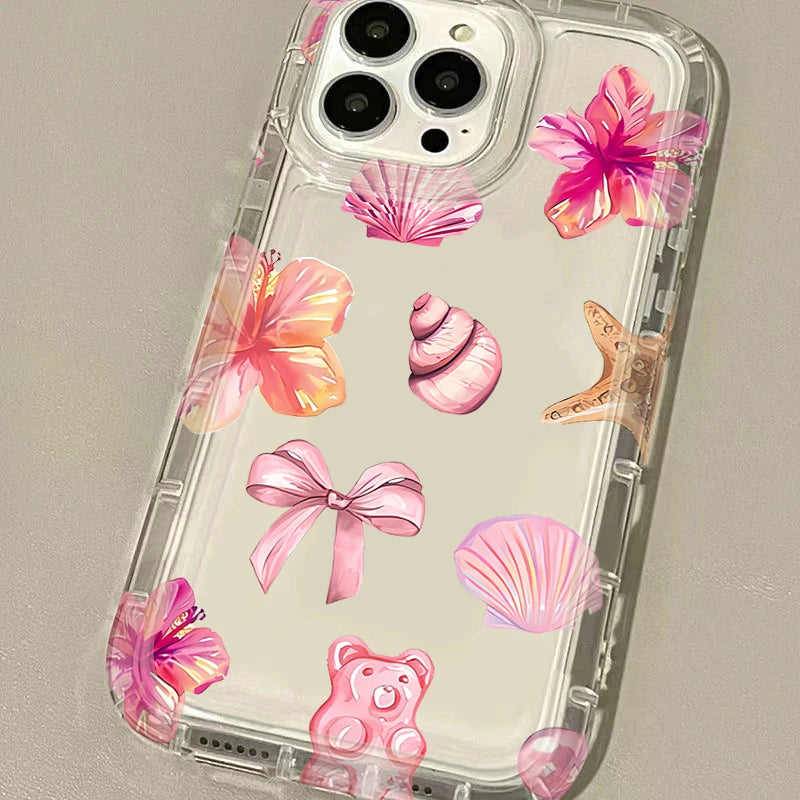 Pink Coquette Shore case — pink shells bow gummy bear hibiscus kawaii coquette aesthetic