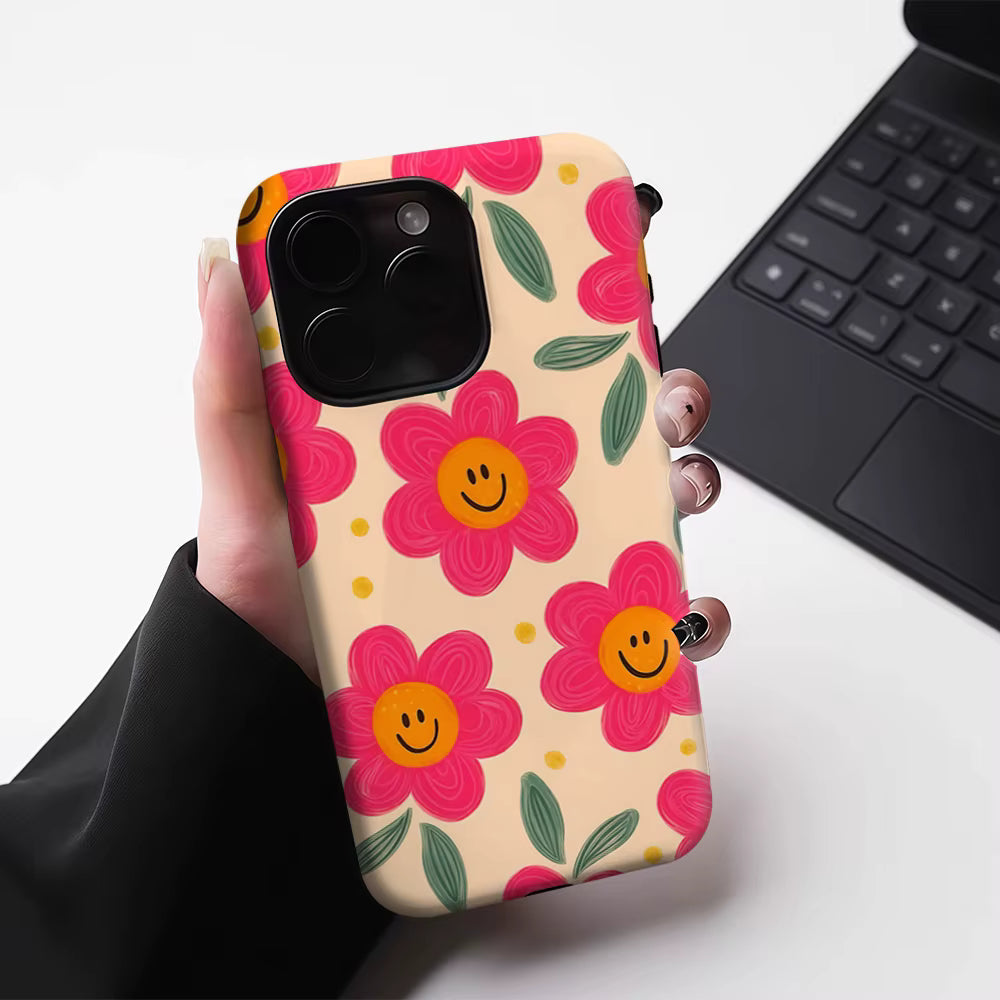 Smiley Pink Blooms iPhone Case — Magnetic Tough