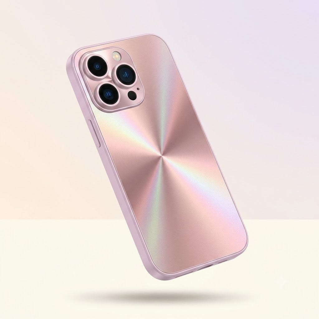 Laser aurora iridescent iPhone case Y2K shimmer studio product photo