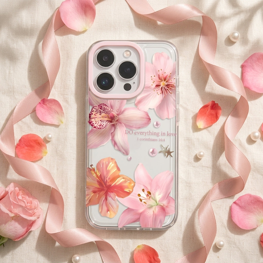 Pink Lily Floral Case for iPhone  Kawaii