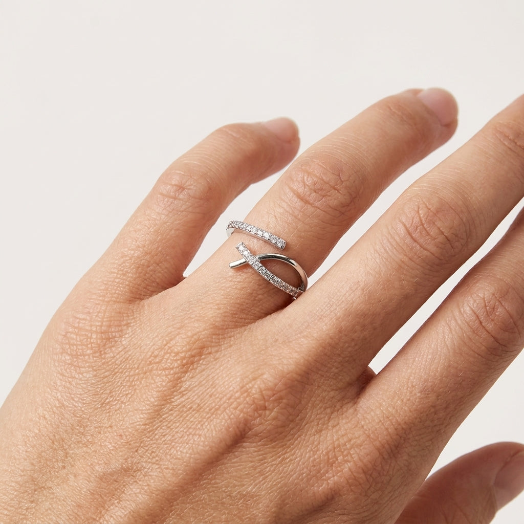 Adjustable Cross Zirconia Open Ring