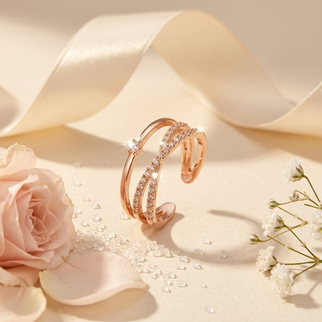 Gold Crossover Cubic Zirconia Ring