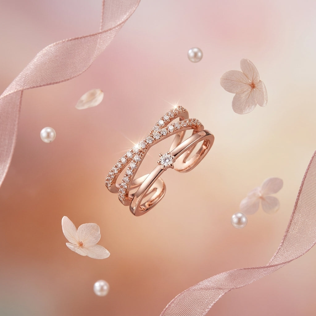 Gold Crossover Cubic Zirconia Ring