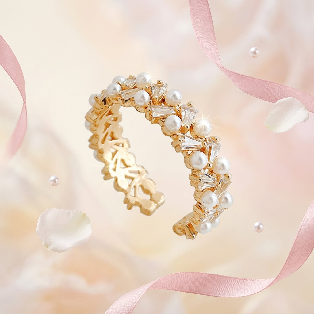 Pearl & Crystal Gold Statement Ring