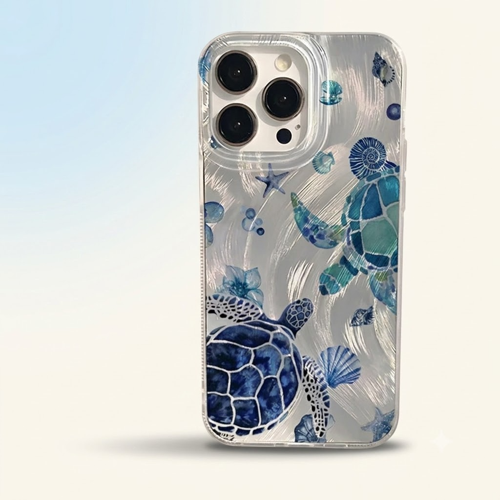 Sea turtle ocean watercolour iPhone case coastal aesthetic studio product photo